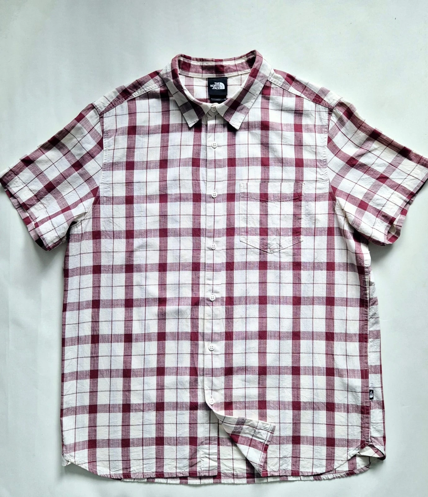 THE NORTH FACE Men's Short Sleeve Check Shirt Burgundy Plaid Hiking Casual XL