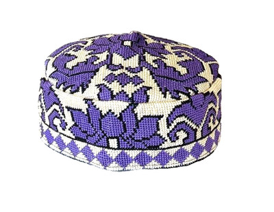 UZBEK IROQI TRIBAL HAND EMBROIDERED SILK HAT - UNISEX-APPROX 23 IN - LARGE