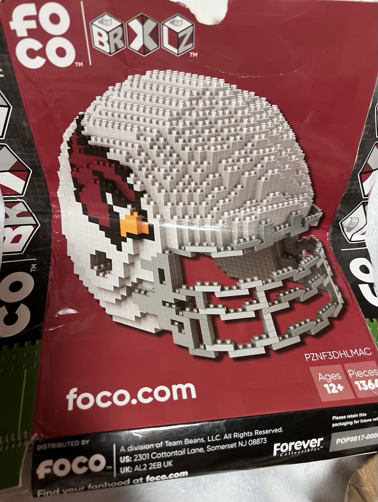 FOCO ARIZONA CARDINALS LEGO HELMET USED NFL FOOTBALL
