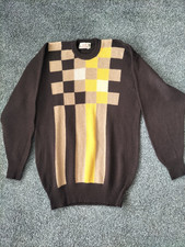 Hawick of Scotland Patterned Knitted Jumper 80s Vintage Pure New Wool Size L