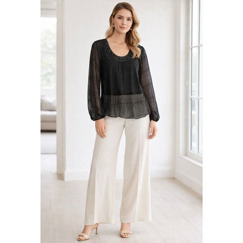 Vintage Y2K ICE Sheer Black Flocked Polka Dot Beaded Womens 10 Blouse - Image 1