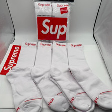 Sale Supreme Hanes Crew Socks White 4 Pack Size 6-12 Cotton Streetwear Outdoor