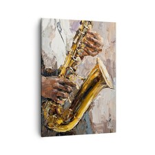 Wandbilder 50x70cm Leinwandbild Saxophon Öl Musiker Groß Bilder Art Wanddeko