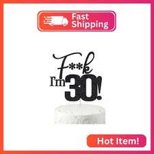 30 Birthday Cake Toppers-Black Glitter, Funny 30th Cake Topper for Men,30 Cake T