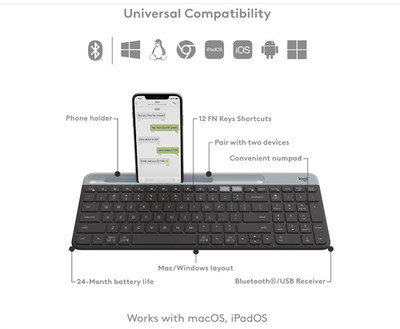 Lot of 5x New in box Logitech K585 Multi-Device Slim Wireless Keyboard Graphite