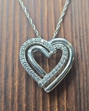 20" Twisted Sterling Silver Double Heart CZ Cubic Zirconia Pendant Necklace 925