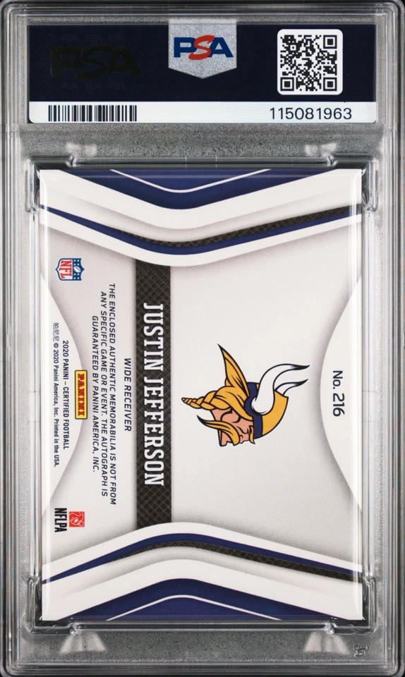 2020 Certified Justin Jefferson Freshman Fabric RC /199 PSA 8 Auth Auto Pop 2! - Image 2 of 3