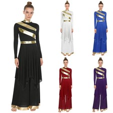Womens Costume Liturgical Dancewear Patchwork Outfit Church Worship 2-piece Hem