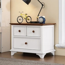 Wood Nightstand Bedside Table Side End Table with 2 Storage Drawers for Bedroom