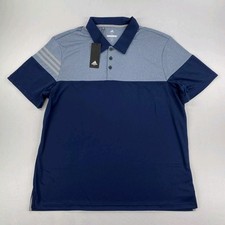 Adidas Golf Mens Polo Short Sleeve Shirt Three Stripes Blue/Grey Size XL