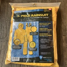 3Pc 2XL Yellow RainSuit Reflective Tape Adjustable Shoulder Strap Detach Hood