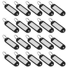 20 x Plastic Key Tags with Split Ring Keychain ID Luggage Label 60x21mm Black