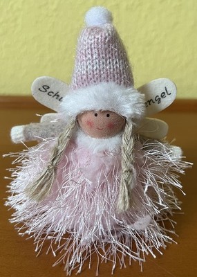 Formano Schutzengel 12 cm weiß/rose - Dekofigur aus Stoff flauschige Wolle