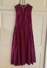 Vintage Traditional Trachten Austrian Purple Long Dress, Floral Print,  UK 8 10