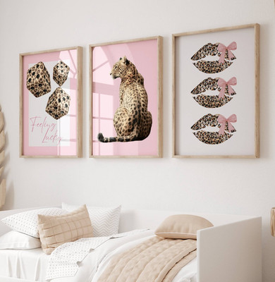 3er Set Rosa Leopardenmuster / Preppy Wandbilder / Trendy Poster / Glam Kunstdruck