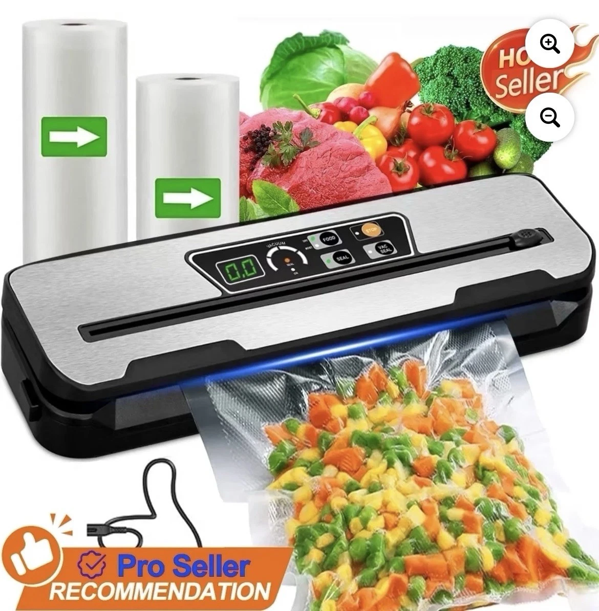 Food Vacuum Sealer Machine with 2 Rolls Food Vacuum Sealer Bags,