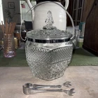 Vintage Wexford pattern Ice Bucket w Lid  & Chrome Trim Anchor Hocking  & Tongs