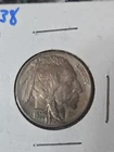 1938-D Buffalo Nickel Coin, Circulated, Last Year of Production