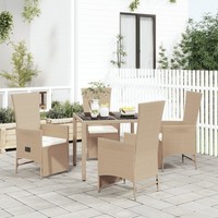 5-Tlg. Garten-Essgruppe Mit Kissen Beige Polyrattan Sitzgruppe StüHle Esstisch S