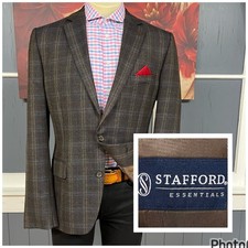 Stafford Blazer Mens 44L Long Slim Fit Wool Polyester Flannel Brown/Navy/Red/Tan