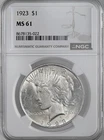 1923-P  $1 PEACE SILVER DOLLAR  "PHILADELPHIA MINT"  NGC MS61 #8678135-022
