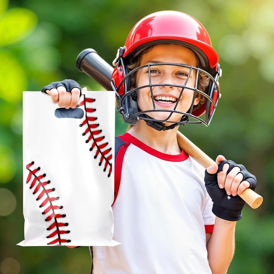 50 Piezas Bolsas de Regalo Favor de Fiesta de Béisbol con Asa, Plástico Temática Deportiva Celopha Foto 4 de 4