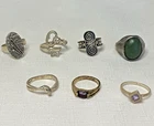 STERLING SILVER 925 Vintage Ring Lot of 7 Avon Key Amethyst Garnet Mixed Sizes