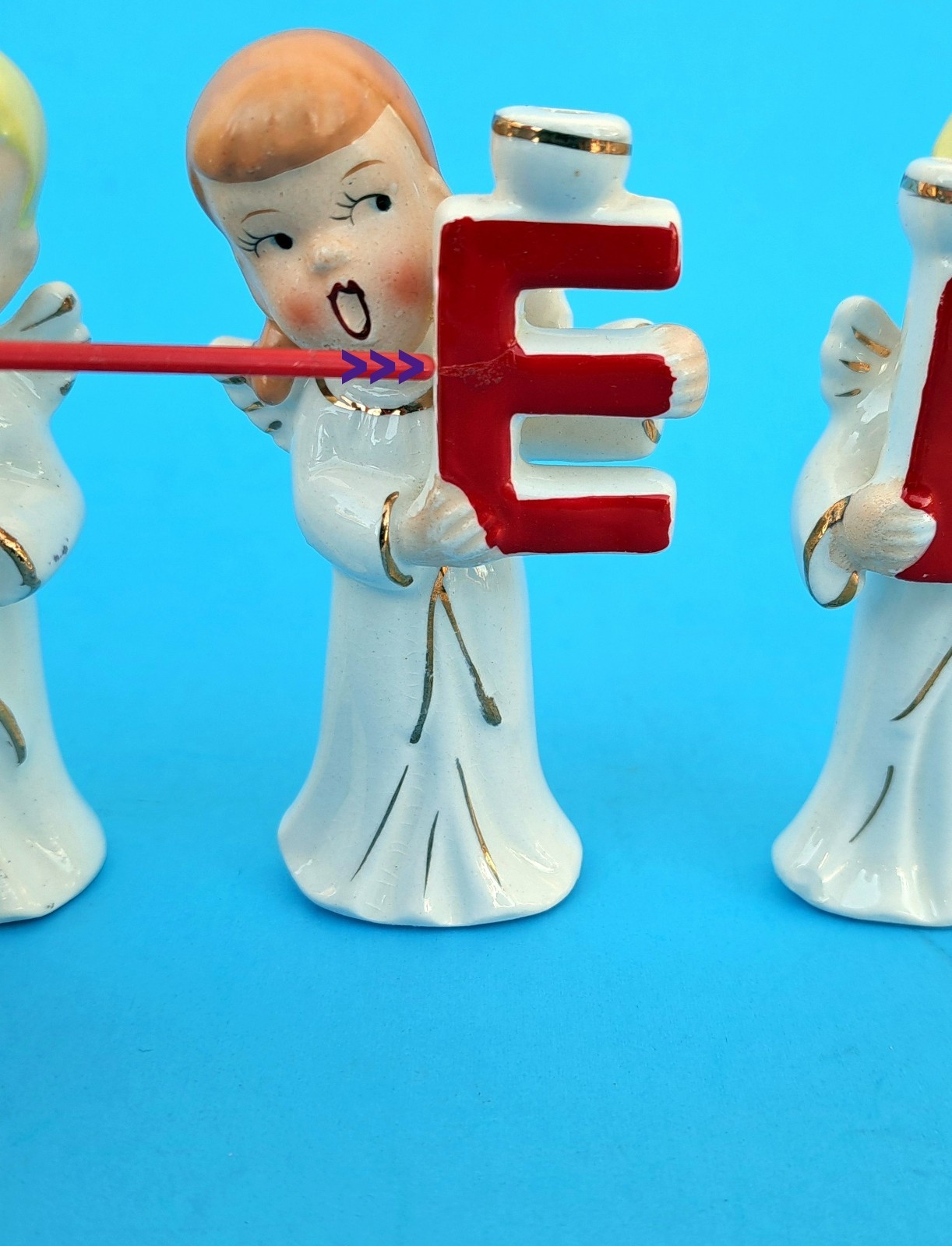 Vintage Commodore NOEL Christmas Choir Angels Porcelain Candle Holders Japan MCM