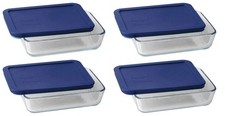 Pyrex 7210 3-Cup Glass Dish w/Dark Blue Lid (4-Pack) - Made in USA
