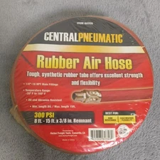 Central Pneumatic 8-15 Ft x 3/8" Rubber Air Hose 300 PSI Oil Abrasion Resistant