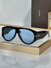 Tom Ford Bronson TF1044 60 12-140 Unisex Sunglasses Shiny Black Frame Blue Lens
