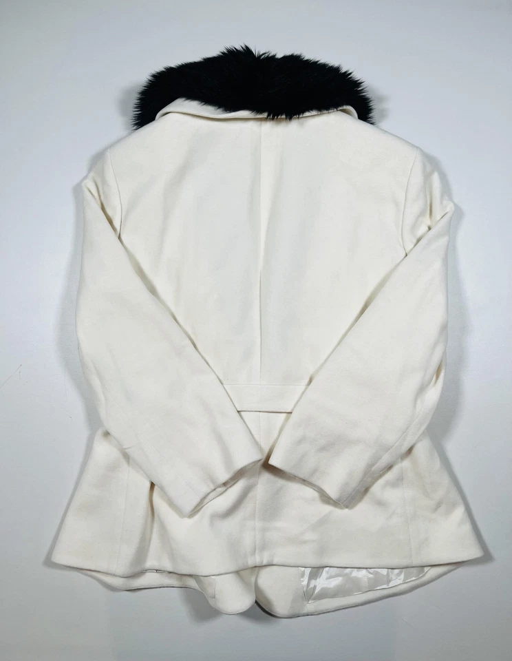 Chaqueta Diva by Dana Buchman para mujer 3X marfil negro cuello de piel sintética mezcla de lana nueva con etiquetas Foto 2 de 4