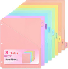 8 Tab Binder Dividers with Pockets Heavy Duty Plastic Letter Size 1-Pack
