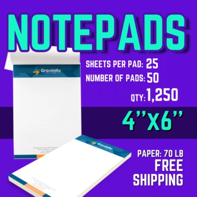 4x6 Custom 25 Pads-50sheets Personalized Full Color Glued Edge Padding Notepads - Image 1 of 2