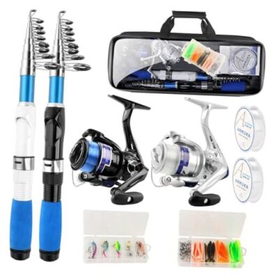 Fishing Rod and Reel Combo,2PCS blue black and blue white