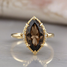 Natural Smoky Quartz Marquise 7x14 925 Solid Silver Engagement Woman Gift Ring,