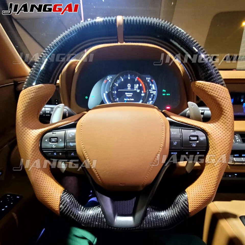 Volante de cuero perforado de fibra de carbono apto para Lexus LC500 con calefacción  Foto 3 de 4