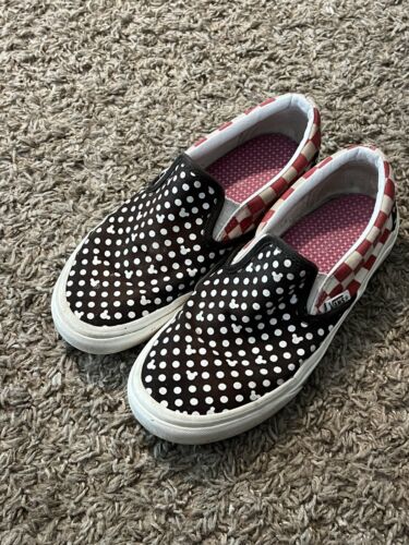 Girls Mickey Mouse Checkerboard Vans Shoes Sneakers Red & Black Size 5 Good Cond