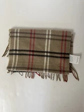 NEW Tan Black Red Tartan Plaid Fringed Scarf 62” Lush Luxury Soft Made In Italy
