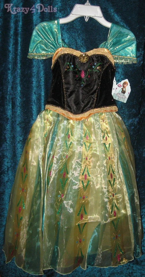 Disney Store Frozen Niñas Talla 7-8 Anna Deluxe Coronación Disfraz Vestido Foto 2 de 3