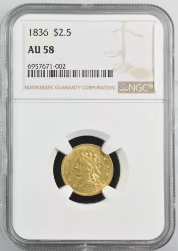 1836 Gold Classic Head Quarter Eagle $2.5 NGC AU58 6957671-002