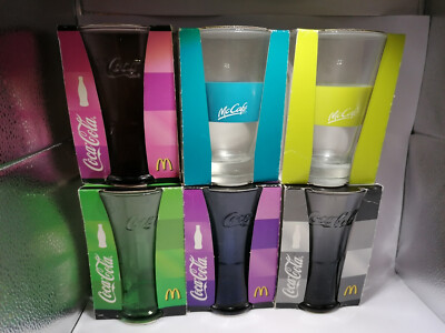 Mc Donalds Coca Cola Glas Set, 6er Set, 6 Stück, 2x Mc Cafe + 4x 2008 Glas,Neu