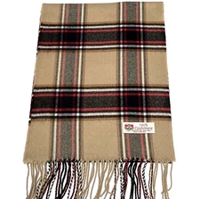 Winter Warm 100% Cashmere Scarf Wrap Made in England Plaid Camel black red #A