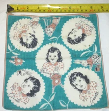 VTG DIONNE QUINTUPLETS HANDKERCHIEF 5 GIRLS QUINTS NEA SERVICE TEAL HANKY (CB5)