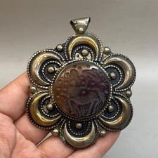 Ancient Roman silver agate mythical creature intaglio pendant