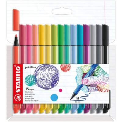 Filzschreiber - STABILO pointMax - 15er Pack - mit 15 verschiedenen Farben