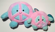 Bum Bumz Retro Bumz 7.5"  4.5" Megs Pink  Blue Peace Sign Bean Plush Lot