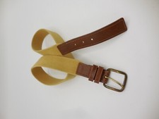 Vintage Woven Elastic Belt Brown Gold Buckle 28"