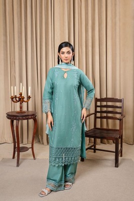EID Collection Damen Asiatische Stickerei Weiche Baumwolle 3-teiliger Anzug. Sonderangebot