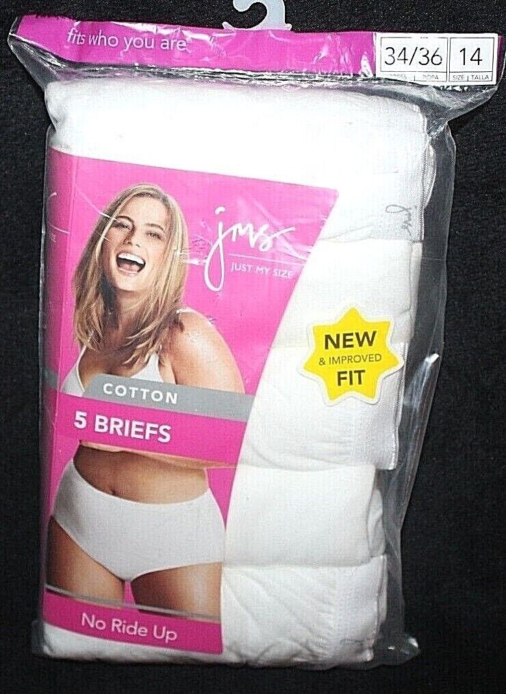 Just My Size JMS Women's No Pinch Waistband Cotton 5-Pk WHITE Briefs  Underwear
